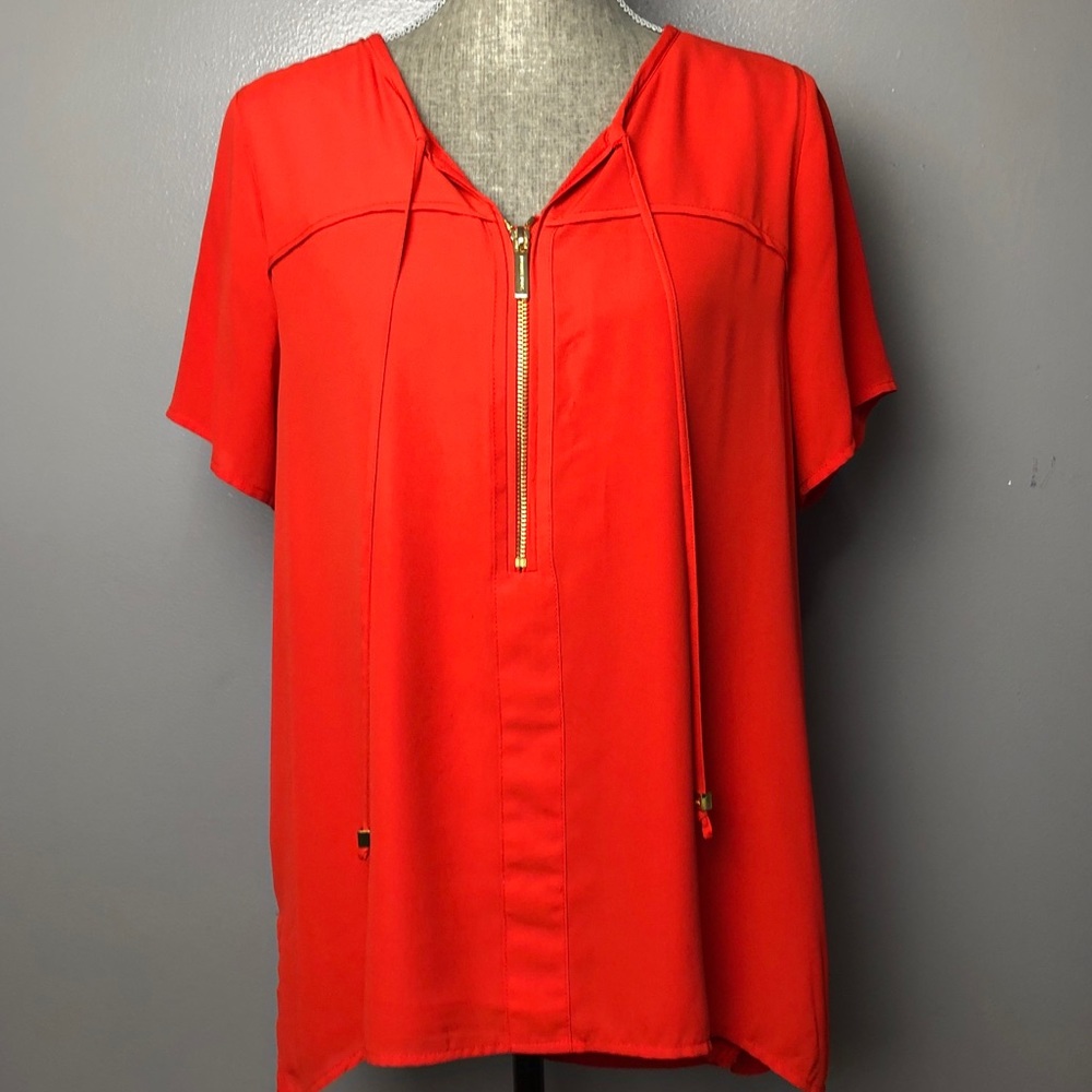 Michael Kors Red Orange Short Sleeve Zipper Top 10
